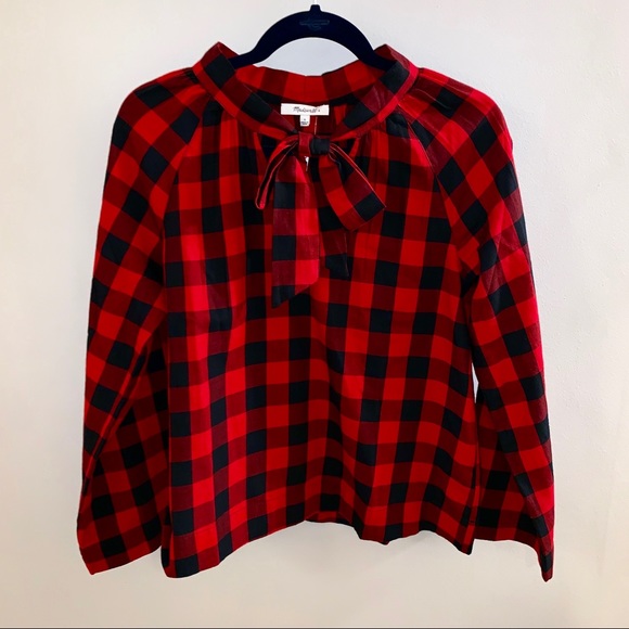 HostPick🛍 Madewell Tie-Neck Popover Buffalo Check - Picture 5 of 8